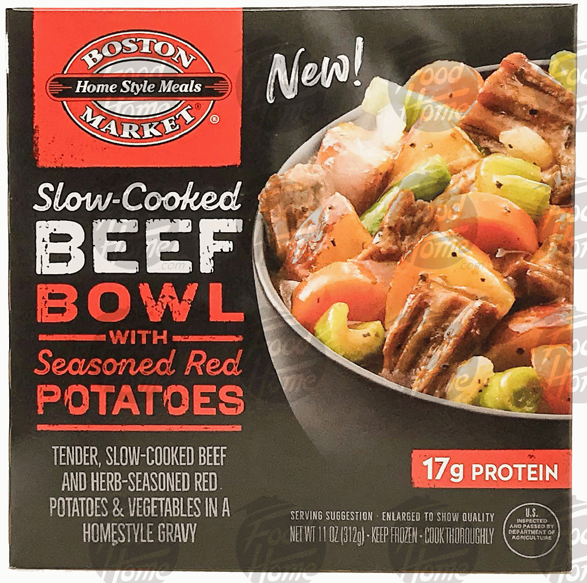 Boston Market Home Style Meals  slow cooked beef bowl, with seasoned red potatoes, frozen entree Full-Size Picture